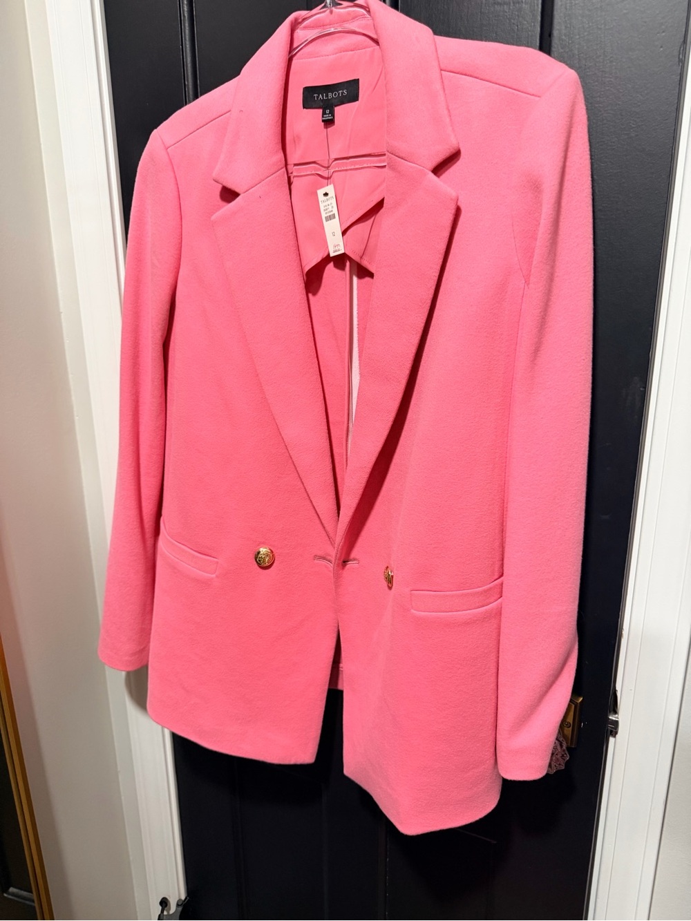 Talbots Bright Pink Double-Breasted Blazer with Gold Buttons